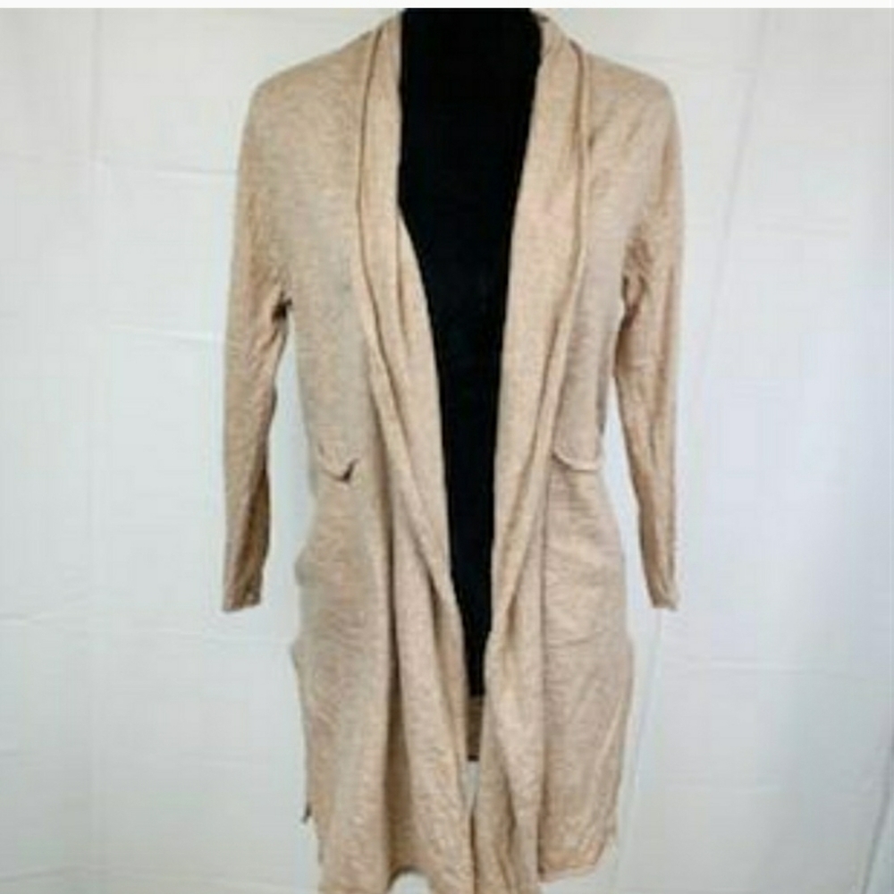 MM Lafleur Beige Open-Front Long Cardigan